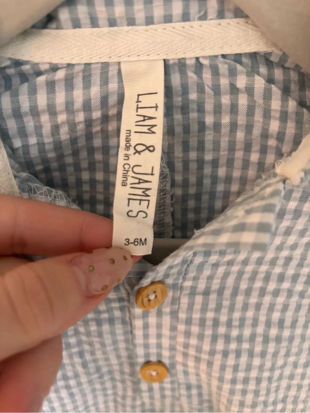 Light Blue Gingham Short-Sleeve One-Piece Bodysuit by Liam & James